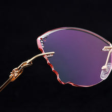 Load image into Gallery viewer, Gmei Optical Alloy Women Golden Rimless Glasses Frame Z2872 With Cat Style Diamond Trimming Cut Gradient Pink Tinted Plano Lens