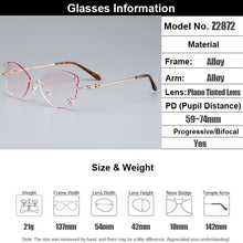 Load image into Gallery viewer, Gmei Optical Alloy Women Golden Rimless Glasses Frame Z2872 With Cat Style Diamond Trimming Cut Gradient Pink Tinted Plano Lens