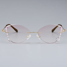 Load image into Gallery viewer, Gmei Optical Alloy Women Golden Rimless Glasses Frame Z2872 With Cat Style Diamond Trimming Cut Gradient Pink Tinted Plano Lens