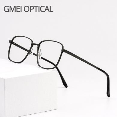 Gmei Optical Business Men Aluminum Magnesium Glasses Frame With Spring Hinges Brand Designer Square Spectacles Frames GF9010