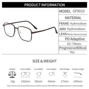 Gmei Optical Business Men Aluminum Magnesium Glasses Frame With Spring Hinges Brand Designer Square Spectacles Frames GF9010
