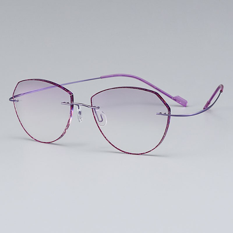 Gmei Optical Classic Ultra-light Purple Titanium Alloy Women Rimless Glasses Frame With Gradient Purple Tint Plano Lenses T80897