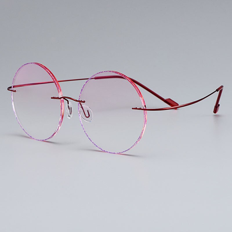 Gmei Optical Classic Ultra-light Red Titanium Alloy Women's Rimless Glasses Frame With Gradient Pink Tint Plano Lenses T80898