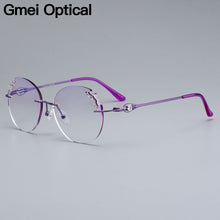 Load image into Gallery viewer, Gmei Optical Delicate Women Purple Rimless Glasses Frame Z2877 With Round Diamond Trimming Cut Gradient Tinted Plano Lenses