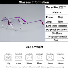 Load image into Gallery viewer, Gmei Optical Delicate Women Purple Rimless Glasses Frame Z2877 With Round Diamond Trimming Cut Gradient Tinted Plano Lenses