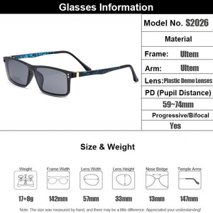 Gmei Optical Men Square Ultralight Ultem Glasses Frame Polarized Clip on Sunglasses Women Optical Eyewear S2026
