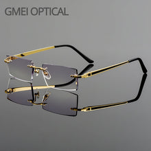 Carica l&#39;immagine nel visualizzatore di Gallery, Gmei Optical Fashionable Frameless Titanium Alloy Glasses Plain Lenses Diamond Cutting Rimless None Diopters Optical Eyeglasses