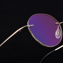 Carica l&#39;immagine nel visualizzatore di Gallery, Gmei Optical Golden Titanium Alloy Rimless Women Glasses Frame Gradient Tinted Plano Lenses Coloured Border Men&#39;s Eyewear Q90020