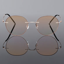 Carica l&#39;immagine nel visualizzatore di Gallery, Gmei Optical Golden Titanium Alloy Rimless Women Glasses Frame Gradient Tinted Plano Lenses Coloured Border Men&#39;s Eyewear Q90020