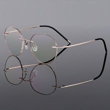 Carica l&#39;immagine nel visualizzatore di Gallery, Gmei Optical Golden Titanium Alloy Rimless Women Glasses Frame Gradient Tinted Plano Lenses Coloured Border Men&#39;s Eyewear Q90020