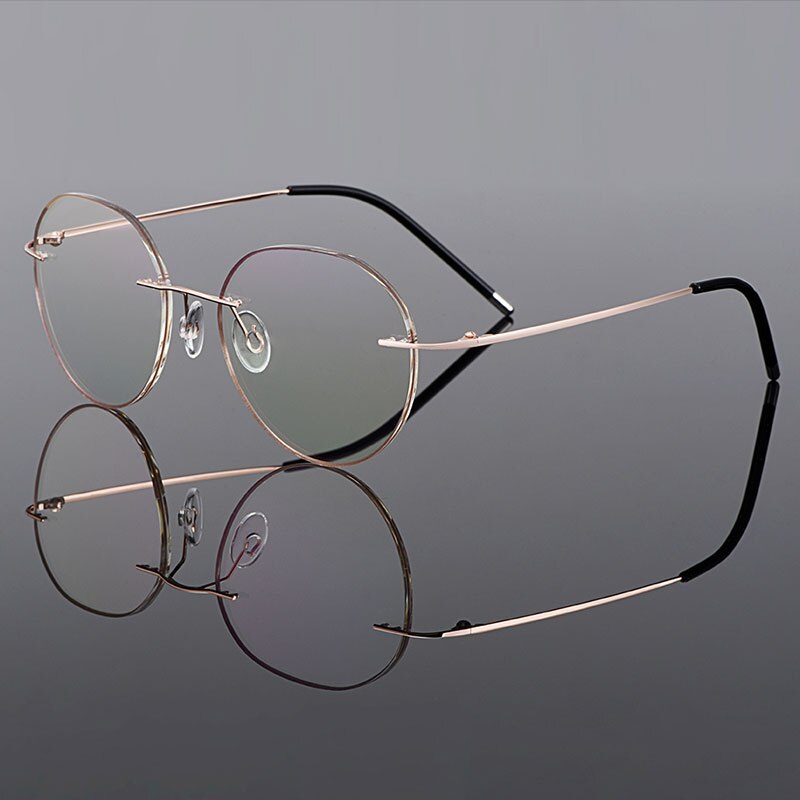 Gmei Optical Golden Titanium Alloy Rimless Women Glasses Frame Gradient Tinted Plano Lenses Coloured Border Men's Eyewear Q90020