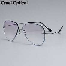 Load image into Gallery viewer, Gmei Optical Grey Titanium Alloy Men&#39;s Rimless Glasses Frame With Gradient Grey Tint Plano Lenses And Blue Border T80893