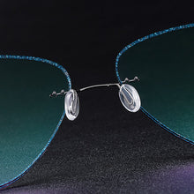 Load image into Gallery viewer, Gmei Optical Grey Titanium Alloy Men&#39;s Rimless Glasses Frame With Gradient Grey Tint Plano Lenses And Blue Border T80893