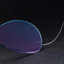 Load image into Gallery viewer, Gmei Optical Grey Titanium Alloy Men&#39;s Rimless Glasses Frame With Gradient Grey Tint Plano Lenses And Blue Border T80893