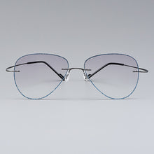 Load image into Gallery viewer, Gmei Optical Grey Titanium Alloy Men&#39;s Rimless Glasses Frame With Gradient Grey Tint Plano Lenses And Blue Border T80893