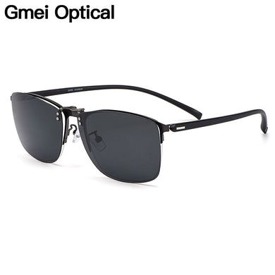 Gmei Optical Men Square Ultralight Titanium Alloy Semi-Rimless Glasses Frame Polarized Clip on Sunglasses S9341