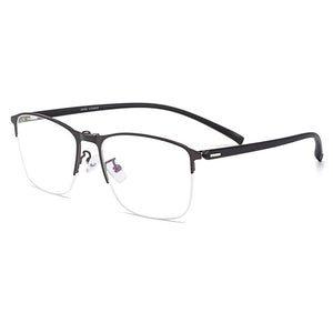 Gmei Optical Men Square Ultralight Titanium Alloy Semi-Rimless Glasses Frame Polarized Clip on Sunglasses S9341