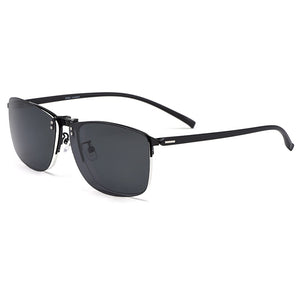 Gmei Optical Men Square Ultralight Titanium Alloy Semi-Rimless Glasses Frame Polarized Clip on Sunglasses S9341