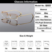 Carica l&#39;immagine nel visualizzatore di Gallery, Gmei Optical Rectangle Golden Titanium Alloy Men&#39;s Diamond Trimming Rimless Glasses Frame Gradient Brown Tint Plano Lenses Q6607