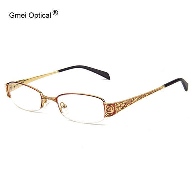 Gmei Optical Rectangular Half-Rim Alloy Women Eyglasses Frame With Design On Temples Women Glasses Frames Optical Eyewear T8039