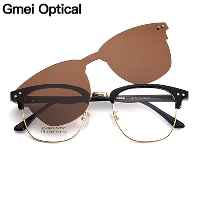 Gmei Optical Retro Men Square Glasses Frame Ultralight Alloy Polarized Clip on Sunglasses Women Optical Eyewear S8476