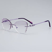 Load image into Gallery viewer, Gmei Optical Stylish Alloy Women Rimless Glasses Frame With Diamond Trimming Cut Gradient Purple Tinted Plano Lenses Z2870