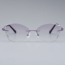 Load image into Gallery viewer, Gmei Optical Stylish Alloy Women Rimless Glasses Frame With Diamond Trimming Cut Gradient Purple Tinted Plano Lenses Z2870