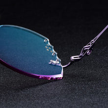 Load image into Gallery viewer, Gmei Optical Stylish Alloy Women Rimless Glasses Frame With Diamond Trimming Cut Gradient Purple Tinted Plano Lenses Z2870