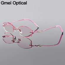 Load image into Gallery viewer, Gmei Optical Stylish Titanium Alloy Diamond Trimming Women Rimless Glasses Frame Gradient Pink Tinted Plano Lenses Q680