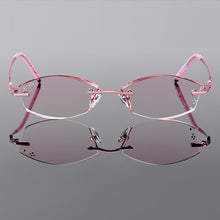 Load image into Gallery viewer, Gmei Optical Stylish Titanium Alloy Diamond Trimming Women Rimless Glasses Frame Gradient Pink Tinted Plano Lenses Q680