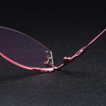 Load image into Gallery viewer, Gmei Optical Stylish Titanium Alloy Diamond Trimming Women Rimless Glasses Frame Gradient Pink Tinted Plano Lenses Q680