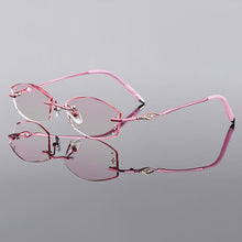 Load image into Gallery viewer, Gmei Optical Stylish Titanium Alloy Diamond Trimming Women Rimless Glasses Frame Gradient Pink Tinted Plano Lenses Q680