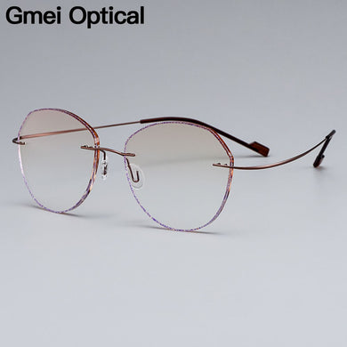 Gmei Optical Stylish Ultra-light Brown Titanium Alloy Women's Rimless Glasses Frame With Gradient BrownTint Plano Lenses T80899