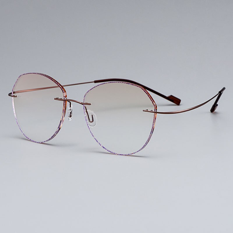 Gmei Optical Stylish Ultra-light Brown Titanium Alloy Women's Rimless Glasses Frame With Gradient BrownTint Plano Lenses T80899