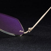 Load image into Gallery viewer, Gmei Optical Trendy Golden Titanium Alloy Men Rimless Glasses Frame With Gradient Grey Tint Plano Lenses And Black Border Q90250