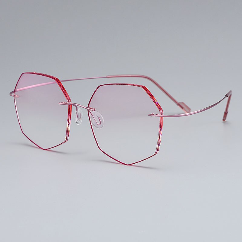 Gmei Optical Ultra-light Pink Titanium Alloy Women's Rimless Glasses Frame With Gradient Pink Tint Plano Lenses T80892