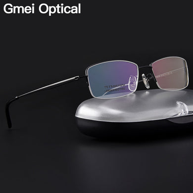 Gmei Optical Ultralight 100% Pure Titanium Half Rim Glasses Frame For Business Men Myopia Reading Prescription Spectacles LR8969
