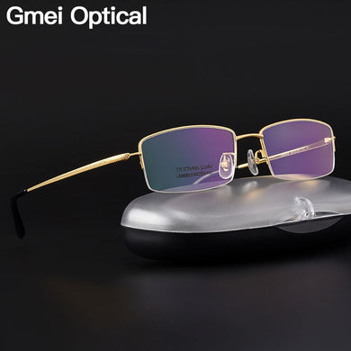 Gmei Optical Ultralight 100% Pure Titanium Half Rim Glasses Frame For Business Men Myopia Reading Prescription Spectacles LR8935