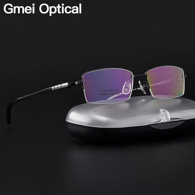 Gmei Optical Ultralight 100% Pure Titanium Half Rim Glasses Frame For Business Men Myopia Reading Prescription Spectacles LR8958