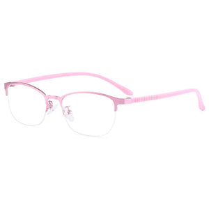Gmei Optical Urltra-Light Donna Lega di titanio Ovale Mezza montatura per occhiali Montature per occhiali con gambe flessibili IP Galvanotecnica Y2515