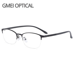 Gmei Optical Urltra-Light Donna Lega di titanio Ovale Mezza montatura per occhiali Montature per occhiali con gambe flessibili IP Galvanotecnica Y2515