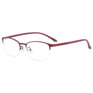 Gmei Optical Urltra-Light Donna Lega di titanio Ovale Mezza montatura per occhiali Montature per occhiali con gambe flessibili IP Galvanotecnica Y2515