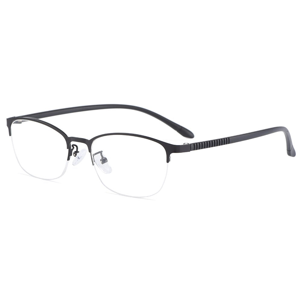 Gmei Optical Urltra-Light Donna Lega di titanio Ovale Mezza montatura per occhiali Montature per occhiali con gambe flessibili IP Galvanotecnica Y2515