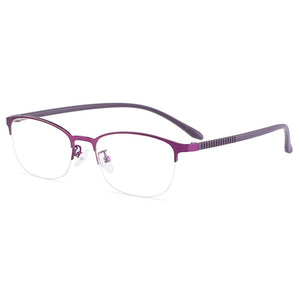 Gmei Optical Urltra-Light Donna Lega di titanio Ovale Mezza montatura per occhiali Montature per occhiali con gambe flessibili IP Galvanotecnica Y2515