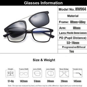 Gmei Optical Vintage Women Square Ultem Glasses Frame Ultralight Polarized Clip on Sunglasses Men Myopia Optical Frames HW964