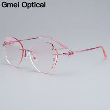 Load image into Gallery viewer, Gmei Optical Z2878 Ultra-light Alloy Women Pink Rimless Glasses Frame With Diamond Trimming Cut Gradient Tinted Plano Lenses