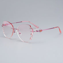 Load image into Gallery viewer, Gmei Optical Z2878 Ultra-light Alloy Women Pink Rimless Glasses Frame With Diamond Trimming Cut Gradient Tinted Plano Lenses