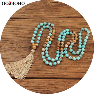 Women Statement 2018 Necklace Natural Stones Jewelry Boho Necklaces Maxi Tassel 8mm 108 Mala Beads Handmade Meditation