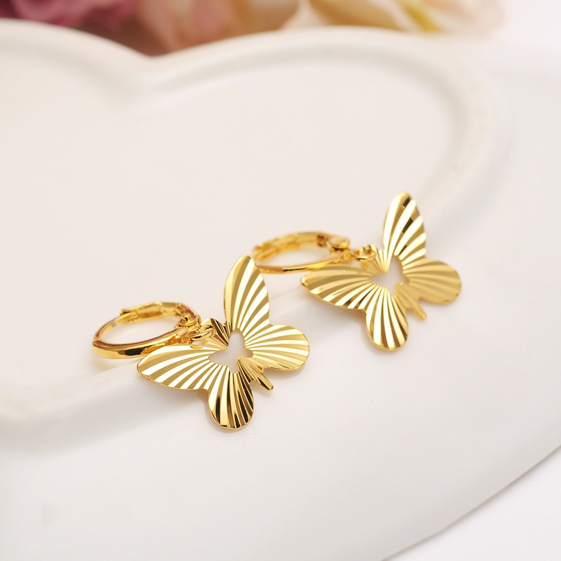 Gold Africa Dubai butterflydrop Earrings Women/Girl charms Jewelry for African/Arab wedding bridal kids childrenChristmas gift