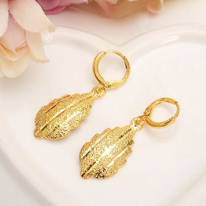 Gold Africa Dubai leaf drop Earrings Women/Girl charms Jewelry for African/Arab wedding bridal kids childrenChristmas gift